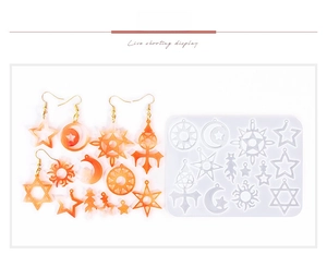 Detail of star and moon shaped silicone molds for DIY resin earrings and jewelry