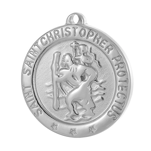 Silver Saint Christopher pendant necklace in vintage stainless steel with embossed pattern