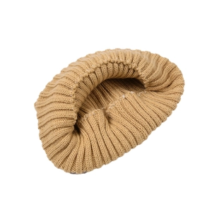 Solid color khaki ribbed knit beanie hat for winter outdoor sports and daily warmth