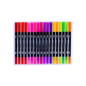 18 colors dual tip watercolor markers with brush and fine points in clear tray