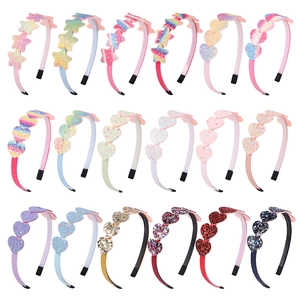 Set of 18 colorful glitter heart and star headbands for girls in rainbow colors