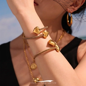 Heart Shape Open Bangle Stainless Steel Mesh Woven Flexible Bracelet Fashion Jewelry For Women