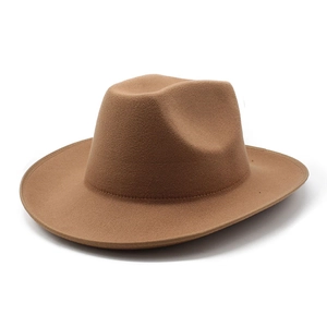 Wide Brim Fedora Hat Wool Felt Western Cowboy Jazz Cap Solid Color Retro Winter Warm Fashion Headwear For Women Men