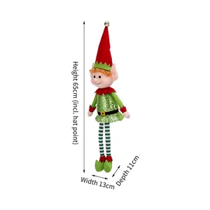 65cm Christmas long-legged elf doll with red hat and green sequins for home decor