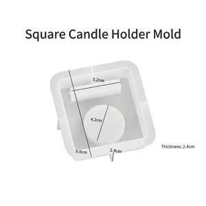 Square silicone mold for candle holders featuring precise internal dimensions and scale