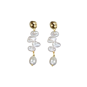 Elegant French baroque natural freshwater pearl drop earrings with gold-plated hooks