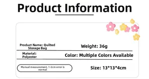 Polyester quilted storage pouch dimensions 13x13x4cm weighing 36g for small items