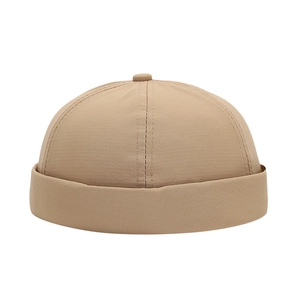 Quick-dry khaki docker cap with minimalist six-panel design and retro rolled brim style