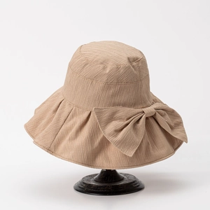 Wide Brim Bucket Hat Women UV Protection Crinkle Fabric Sun Hat With Large Bow Elegant Summer Vacation Fisherman Hat