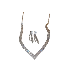 Elegant 2-piece silver waterdrop jewelry set with V-shaped necklace and fringe earrings