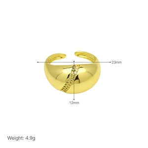 Detail view of gold ring with dimensions 23mm by 12mm and weight 4.9g specification