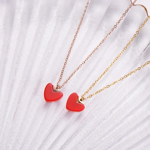 Elegant red heart pendant necklace in gold and rose gold titanium steel finish