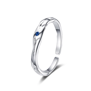 Bague Ouverte Texture Géométrique Cuivre Avec Zircon Bleu Ajustable Style Coréen Minimaliste Bijoux De Doigt Femmes