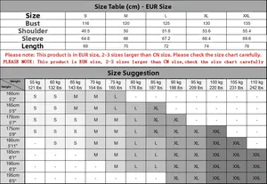 Detailed size chart for men fleece denim jacket with European sizing measurement guide