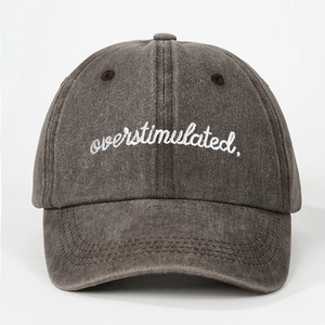 Berretto da baseball vintage in denim lavato grigio scuro con ricamo bianco
