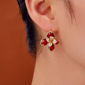 Boucles D'oreilles Puces Fleur Cuivre Zircone Cubique Incrusté Micro Pavé Style Coréen Élégant Bijoux Vintage Pour Femmes