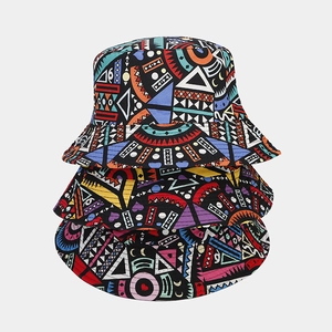 Ethnic Geometric Print Bucket Hat Cotton Reversible Sun Protection Foldable Outdoor Travel Bohemian Style Sun Basin Hat