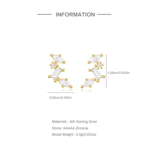 Detail view of 925 silver gold fish earrings with dimensions 1.28cm and AAAAA zircon stones