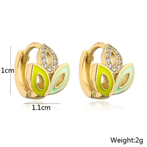 Detailed dimensions of 18K gold plated hoop earrings with green enamel and crystals