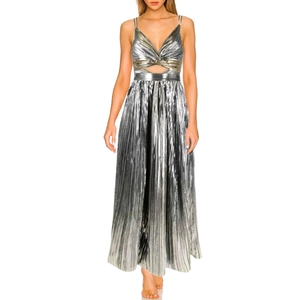 Maillot De Bain Plissé Métallique Pour Femmes Découpé Col En V Sexy Couleur Bloc Mode Plage
