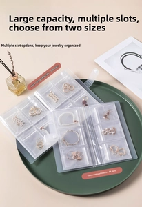 Detailansicht des transparenten PVC Schmuckalbums mit 160 und 84 Fächern auf Tablett