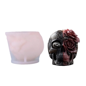 Gotische Silikonform für Totenkopf-Kerzen mit Rose und Schlange für DIY Halloween-Deko