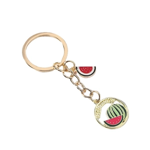 Creative gold alloy watermelon keychain with sliced fruit pendant and round charm