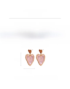 Detailed size specifications for pink heart earrings with pearls and gold plated copper