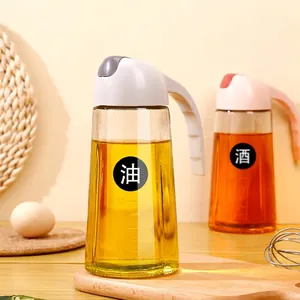Bouteille d'huile automatique en verre avec graduations et poignée pour cuisine