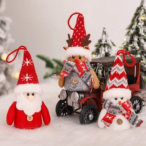 LED lighted Christmas plush ornaments with Santa Reindeer and Snowman in knit fabric
