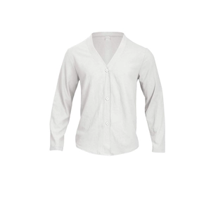 White V-neck knitted cardigan long sleeve button shirt for men in 100% pure cotton