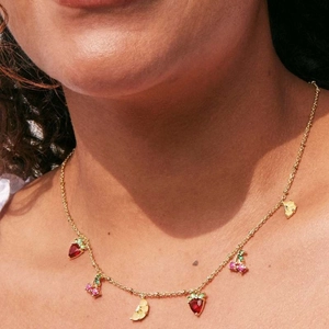 Bunte Frucht Anhänger Halskette Kupfer Vergoldet Zirkon Kirsche Erdbeere Schmuck Für Damen