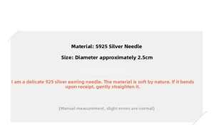 Detail specifications of 2.5cm diameter earrings featuring S925 sterling silver needles