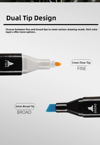 Detail of dual-tip markers showing 1mm fine fiber tip and 6mm broad chisel tip for art drawing