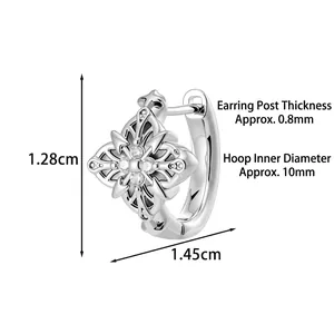 Silver hollow cross hoop earrings with inlaid clear zircon for men and women