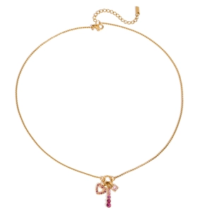 18K gold stainless steel necklace with pink heart pendant and crystal gemstones