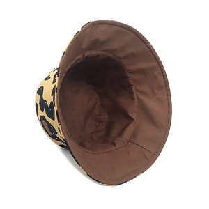 Leopard print bucket hat with rhinestones and wide brim for sun protection