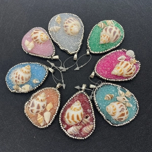 Teardrop pendants with natural shells and rhinestones in various vibrant colors