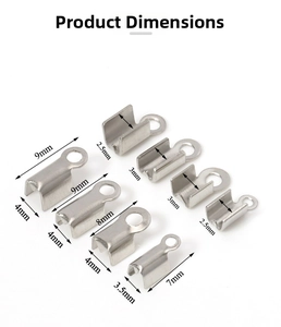 Detailed size chart for stainless steel flat crimp connectors and leather cord end caps