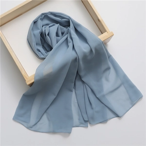 Elegant solid Morandi blue chiffon hijab scarf with lightweight breathable texture for women