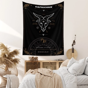 Detail of Capricorn zodiac tapestry with white constellations on a black background