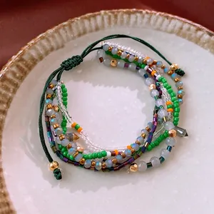 Bohemian Beaded Bracelet Multi Layer Crystal Metal Beads Adjustable Handmade Vintage Niche Jewelry For Women