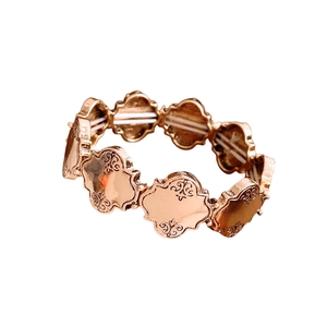 Vintage Roségold Kleeblatt Armband mit Gravur und elastischem Band im Boho-Stil