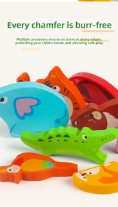 Detail of smooth wooden animal blocks with safe rounded corners for children's safe play