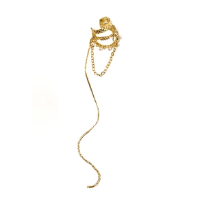 Elegant gold tassel ear cuff with rhinestones and faux pearls for a stylish look