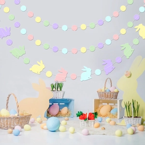 Colorful Easter bunny garland with paper circles and rabbits for festive party wall decor