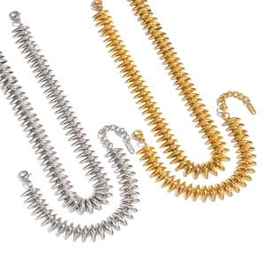 Edgy stainless steel spiked bullet necklace and bracelet set in silver and gold finish