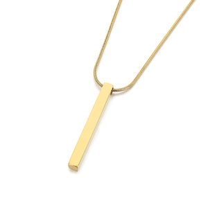 Polished 18K gold plated stainless steel vertical bar pendant necklace with snake chain