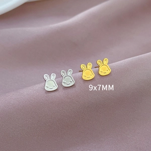 Minimalist bunny smile titanium steel earrings in gold and silver colors 9x7mm size
