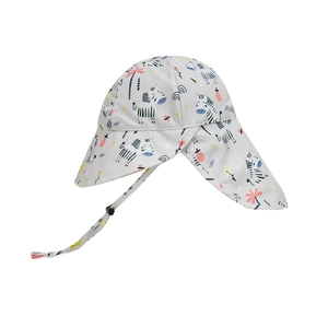 Kids sun hat with zebra print featuring neck protection flap and adjustable chin strap